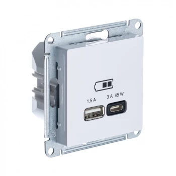 Розетка USB 2-ая Тип А+С 45 Вт (для подзарядки), Белый, серия Atlas Design, Schneider Electric