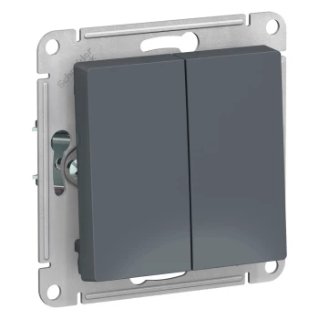 Выключатель 2-клавишный (безвинтовой зажим), Грифель, серия Atlas Design, Schneider Electric