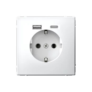 Розетка 1-ая электрическая, с заземлением, c USB тип A+C, Белый, серия Art Gallery, Systeme Electric